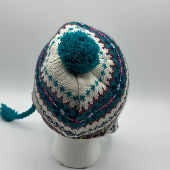 Lands' End Kids' Fleece Lined Winter Ear Flap Fair Isle Hat with Pom Pom - Picture 3 of 8